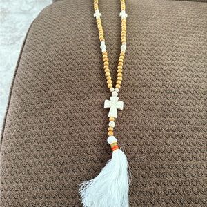 Elegant Beaded Necklace with Cross Pendant